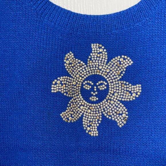 St. John Santana Knit Royal Blue Gold Studded Sleeveless Shell Tank Top Sz S - Picture 2 of 4